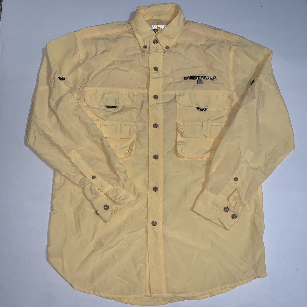 Bass Pro Shops Bassmaster Long Sleeve Vented Fishing Shirt Size Small Yellow Men